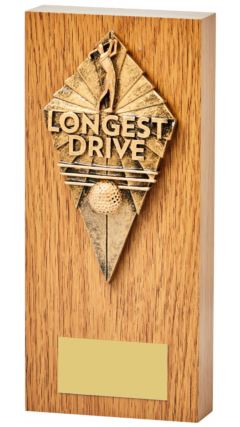 Light Oak Tower Block with Longest Drive Golf Resin Trim Light Oak 18cm