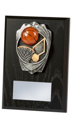 Antique Silver Basketball, Black Wood Award Black 13cm