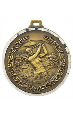 50mm Diamond Edged Female Golf Medal (Gold) Ant Gold 5cm