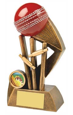 Resin Cricket Award with Red Ball - HEAVY Ant Gold 18cm