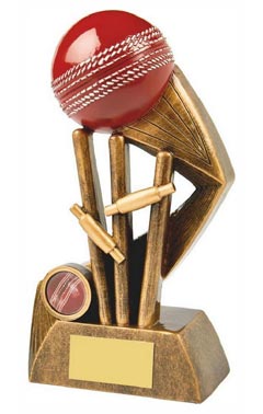 Resin Cricket Award with Red Ball - HEAVY Ant Gold 21cm