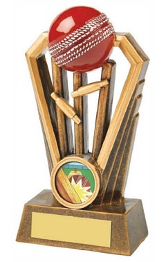 Resin Cricket Wicket Award with Red Ball Ant Gold 14cm