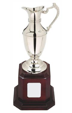Nickel Plated Claret Jug on Tall Wood Plinth Silver 30.5cm