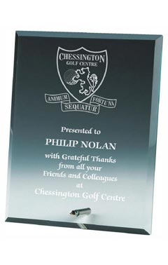 Rectangle Jade Glass Award with Pin Stand Jade 25cm