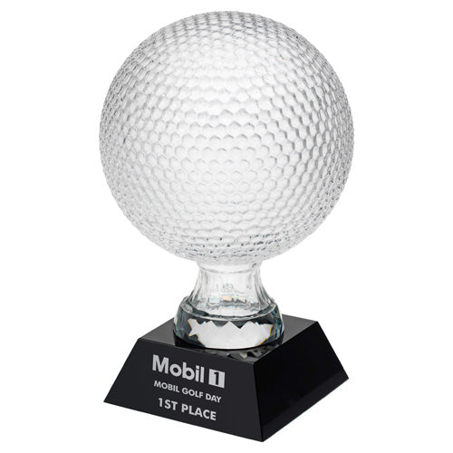 Clear Glass Golf Ball On Black Base - (5.5" Dia) 9.25In