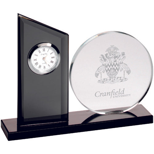 Clear/Black Glass Clock And Round Plaque - 5.25In