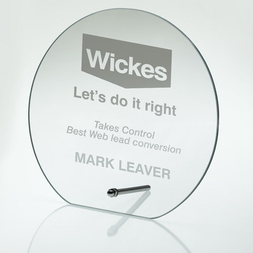 Jade Glass Round Plaque With Metal Stand (4Mm Thick) - 6.5In