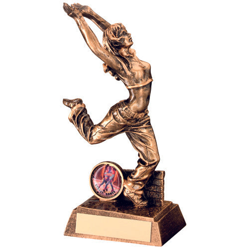 Brz/Gold Resin Street Dance Figure With Plate (1in Centre) Female - 7.5In