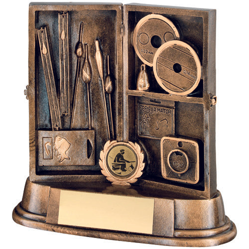 Brz/Gold Resin Angling Tackle Box With Plate (1in Centre) - 7In