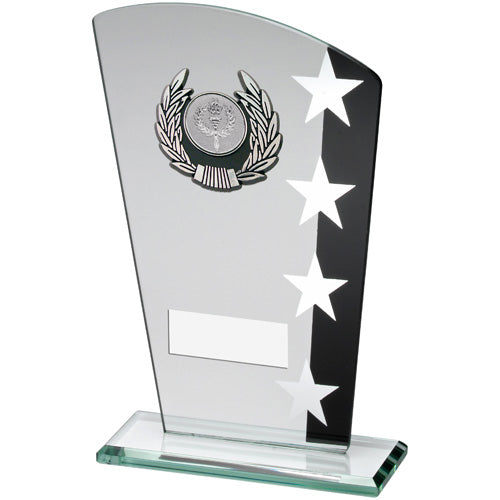 Jade/Blk/Silv Glass Plaque With Silv/Blk Trim (1in Centre) - 6.5In