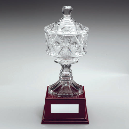 Clear Glass Cup On Wood Base With Plate - 11.25In