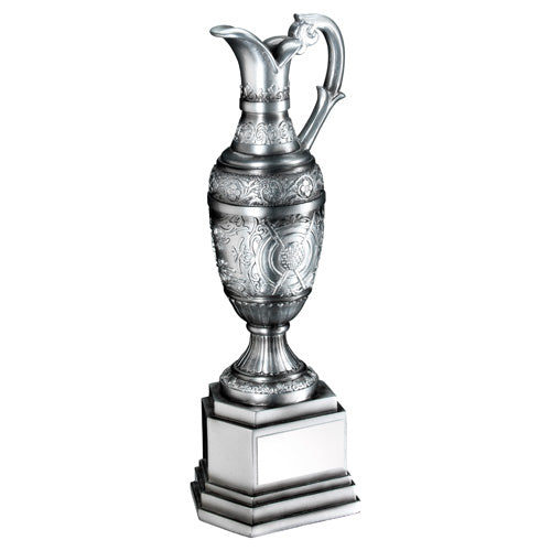 Painted Silver Golf 'Claret Jug' With Plate - 10In