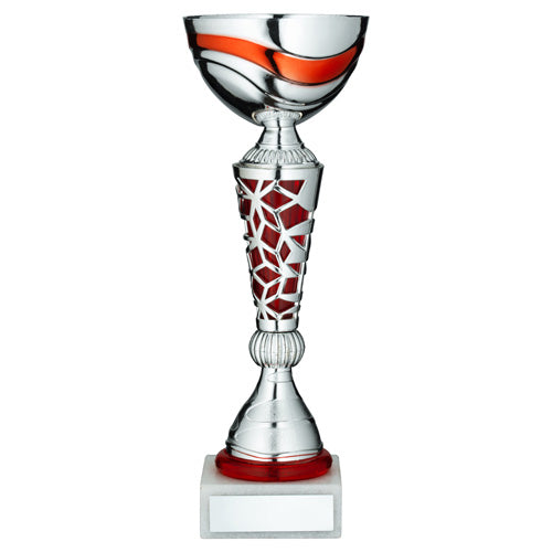 Silver/Red Trophy Cup With Plate - 14.5In