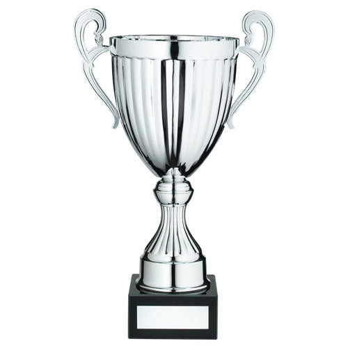 Silver Conical Trophy Cup With Handles And Plate - 16In