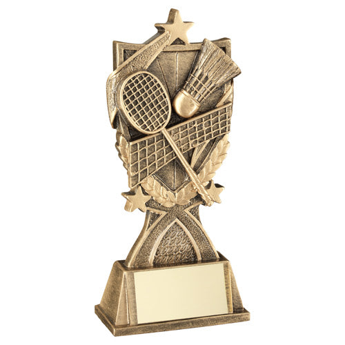 Brz/Gold Badminton '3 Star Wreath' Series With Plate - 7.25In