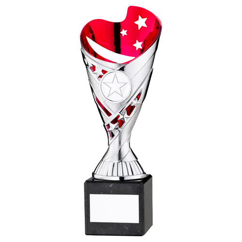 Silver/Pink Plastic 'Sabre' Cup On Blk Marble Assembled Trophy (1" Cen) - 8In