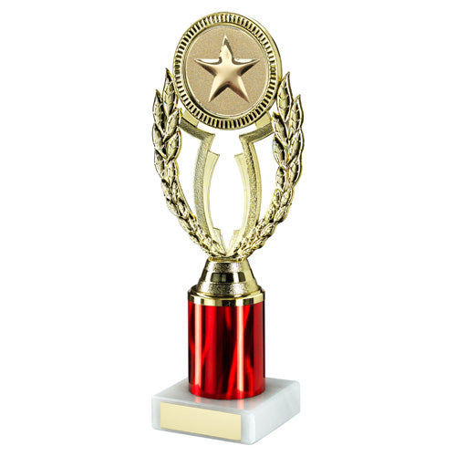 Gold/Red 'Wreath' Holder Assembled On Marble (2" Cen/2" Tube) - 8.75In