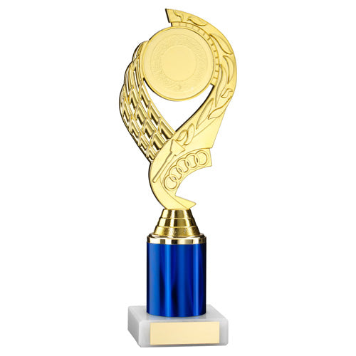 Gold/Blue 'Olympic' Holder Assembled On Marble (2" Cen/3" Tube) - 10In