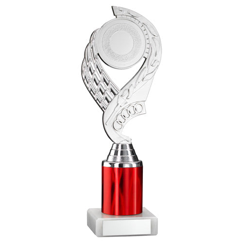 Silver/Red 'Olympic' Holder Assembled On Marble (2" Cen/1" Tube) - 8In