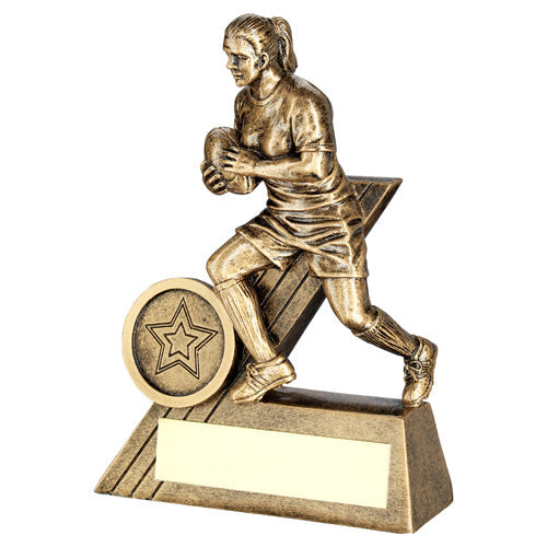 Brz/Gold Female Rugby Mini Figure With Plate (1in Centre) - 4In
