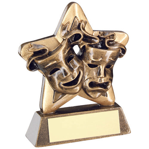 Brz/Gold Drama Masks Mini Star With Plate - 3.75In