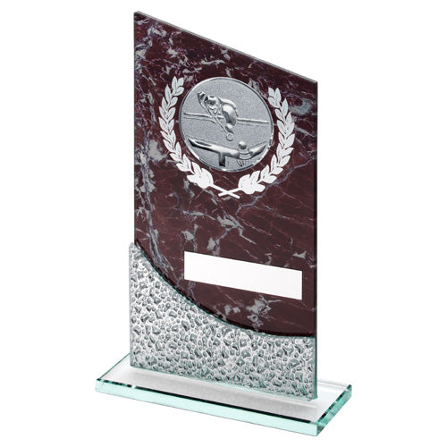 Brown Marble Printed Glass Plaque With Pool/Snooker Insert And Plate - 8.25In