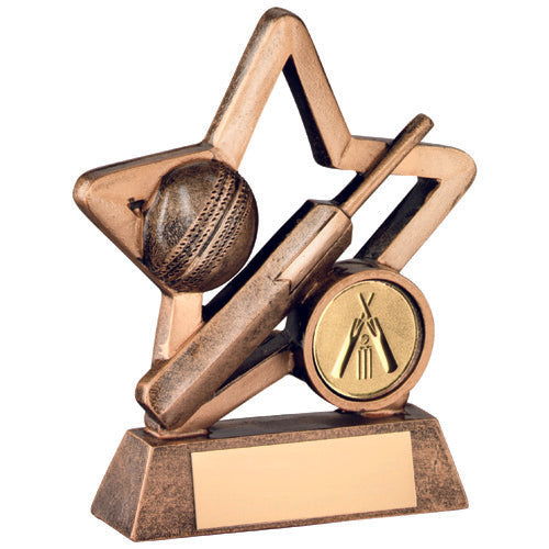 Brz/Gold Resin Cricket Mini Star With Plate (1in Centre) - 3.75In