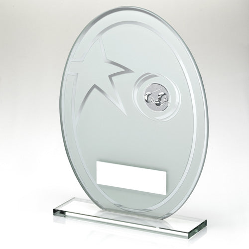 White/Silver Printed Glass Oval With Lawn Bowls Insert And Plate - 8In