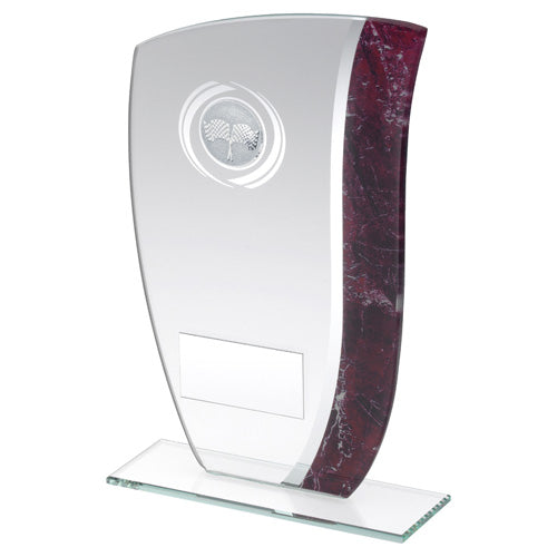 Jade Glass Claret/Silver Marble Detail With Motor Sport Insert And Plate - 6.5"