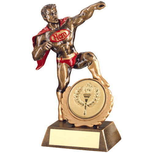 Brz/Gold/Red Resin Generic 'Hero' With Plate (2In Centre) - 7.25In