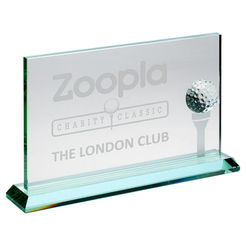 Jade Glass Rectangle With Golf Ball And Frosted Tee (10Mm Thick) - 6 X 9.5In