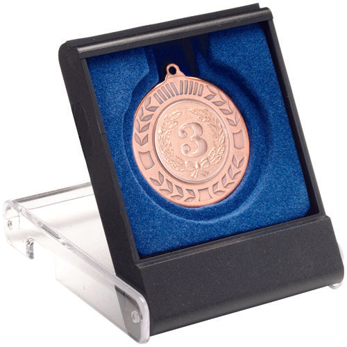 Black/Clear Medal Box Small (40/50Mm Recess Blue Insert) - 3.5In