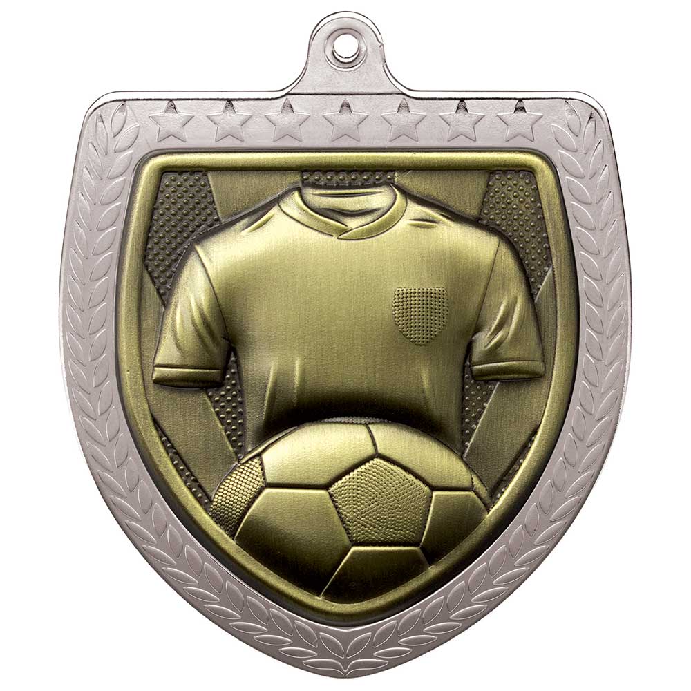 Cobra Football Shirt & Ball Shield Medal Silver 75mm