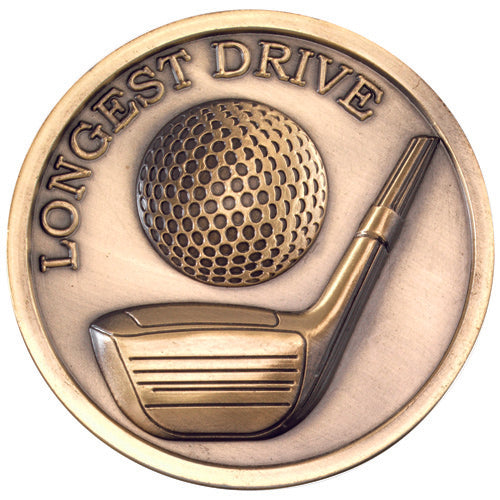 Golf Medallion Antique Gold Longest Drive - 2.75In