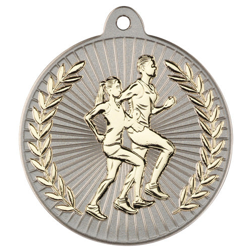 Running Two Colour Medal Matt Silver/Gold - 2In