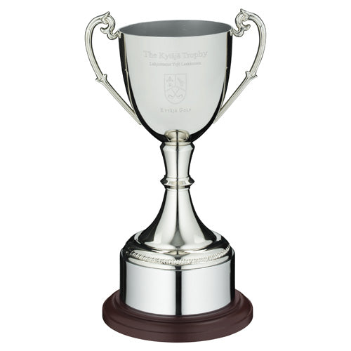 Nickel Plated Cup On Round Plinth With Band - 14.5In