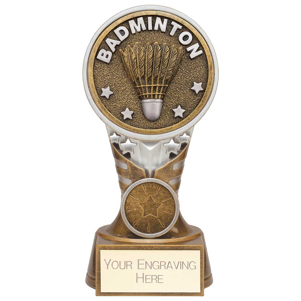 Ikon Tower Badminton Award Antique Silver & Gold 150mm
