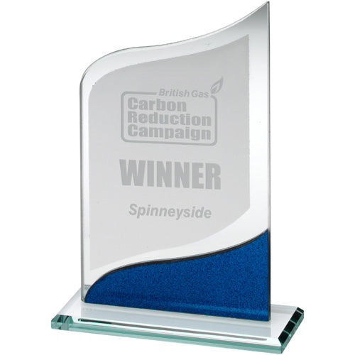 Jade Glass Pointed Plaque With Blue/Silver Detail (4Mm Thick) - 7.25In