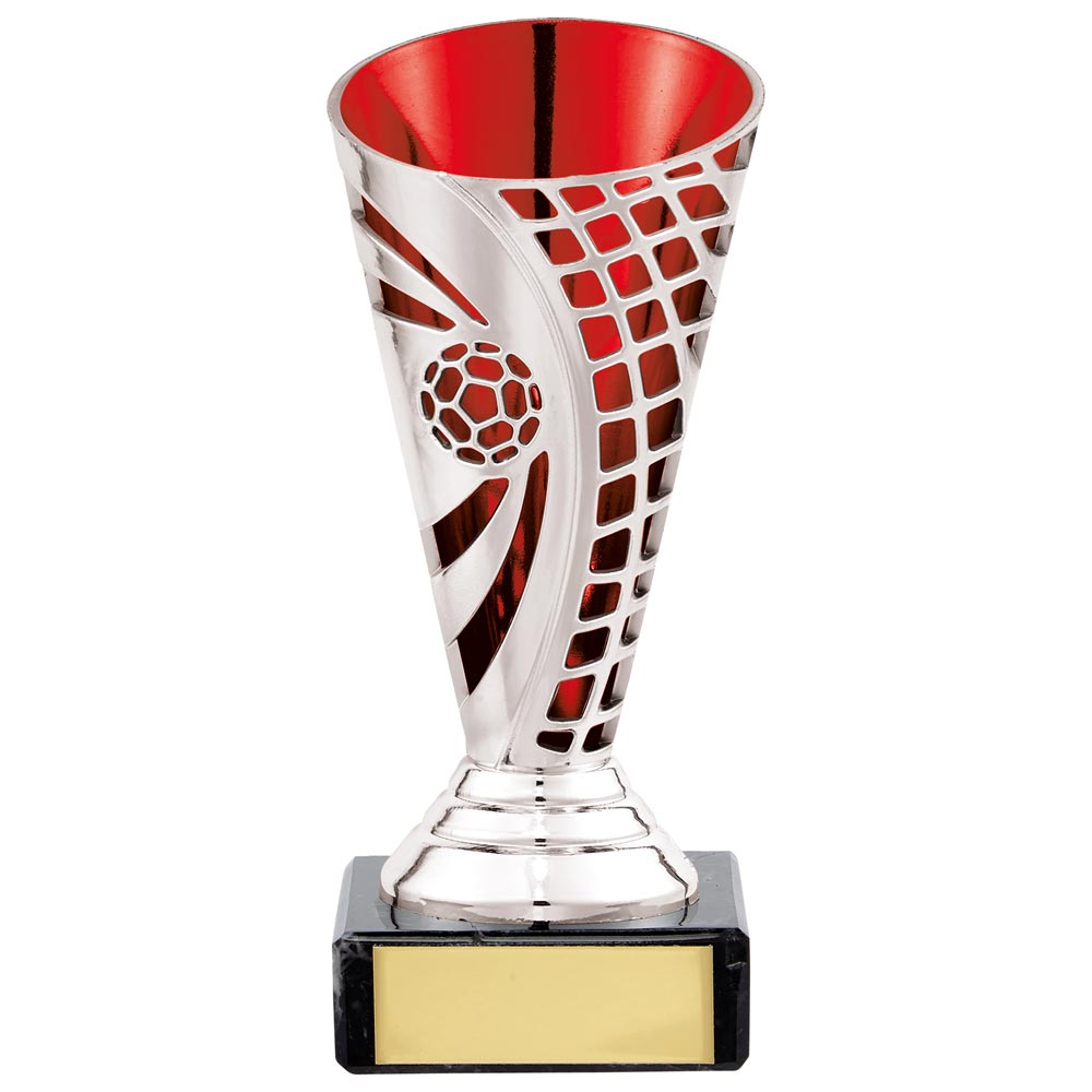 Defender Football Trophy Cup Silver & Red 140mm