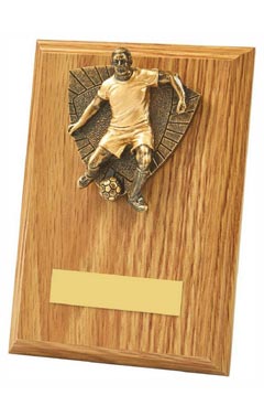 Male Footballer Wood Plaque Award Light Oak 15cm