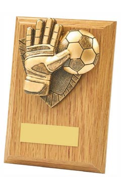 Football Goalie Wood Plaque Award Light Oak 13cm