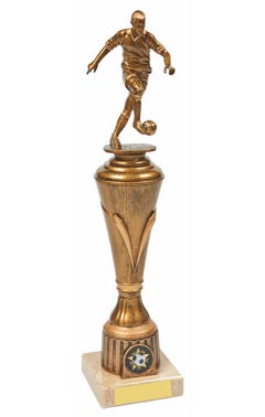 Antique Gold Male Football Pillar Trophy Ant Gold 33cm