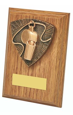 Referee's Whistle Wood Plaque Award Light Oak 13cm