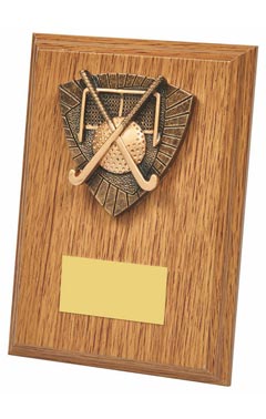 Wood Plaque with Resin Hockey Trim Light Oak 15cm