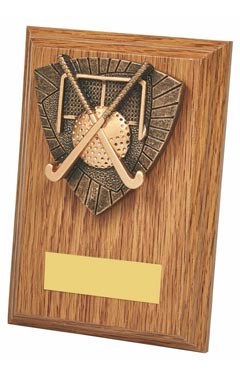 Wood Plaque with Resin Hockey Trim Light Oak 13cm