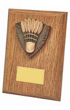 Wood Plaque with Resin Badminton Trim Light Oak 15cm