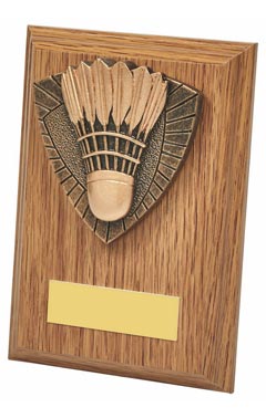 Wood Plaque with Resin Badminton Trim Light Oak 13cm