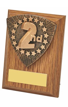 Wood Plaque with 2nd Place Resin Trim Light Oak 10cm