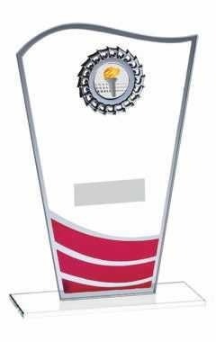 Glass Award with Red Waves and Silver Trim Red 20cm