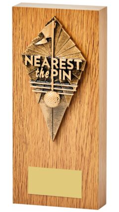 Light Oak Tower Block with Nearest the Pin Golf Resin Trim Light Oak 18cm